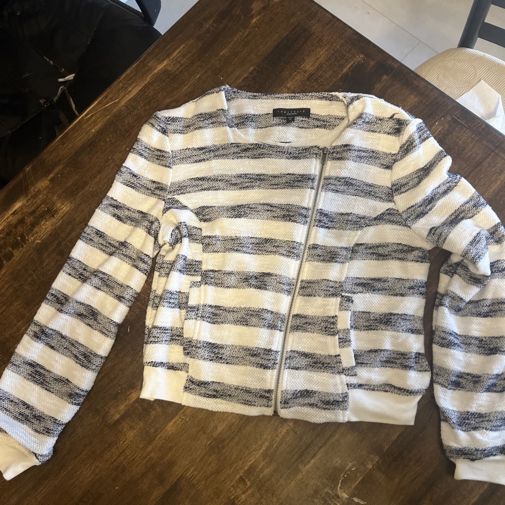 Sanctuary Women's Striped Moto Zip Sweater Medium (0029)